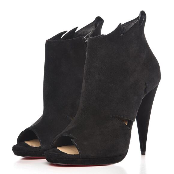 Christian Louboutin NIB Black Suede Cutout Flame Platform Heels Ankle Booties - Picture 3 of 8
